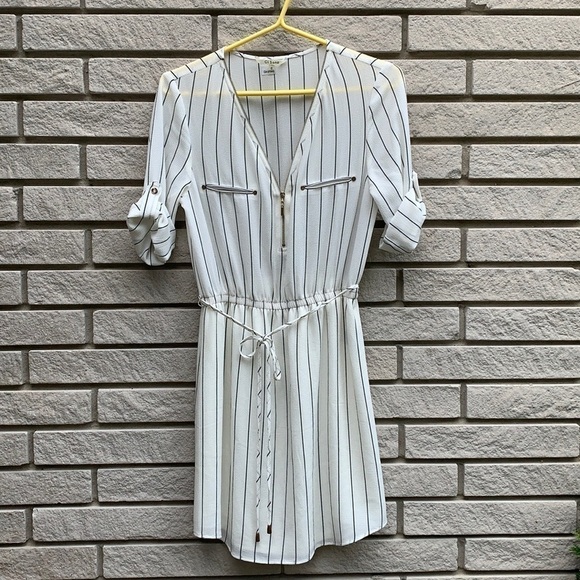 Ci Sono Striped Shirt Dress Off white/Navy S - Picture 1 of 9